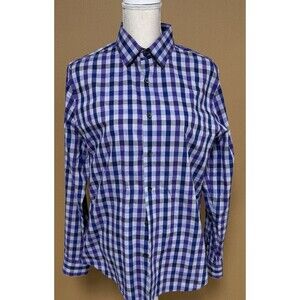 Express Mens Long Sleeve Fitted Purple Plaid Medium/15-15.5